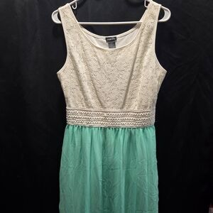 Rue 21 L Cream Lace Mint Green High Low Flowy Maxi Dress Prom Party Sleeveless